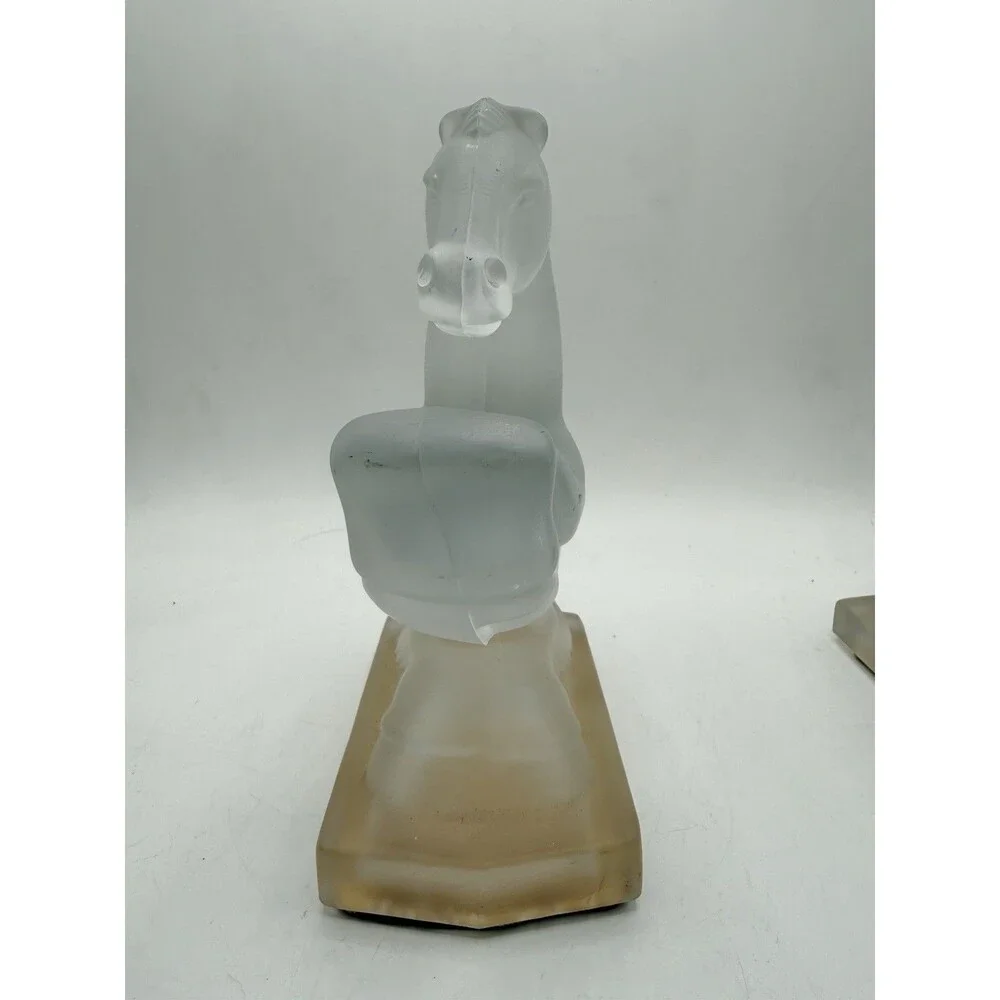 Vintage Frosted Glass Rearing Horse Bookends Art Deco Pair 8